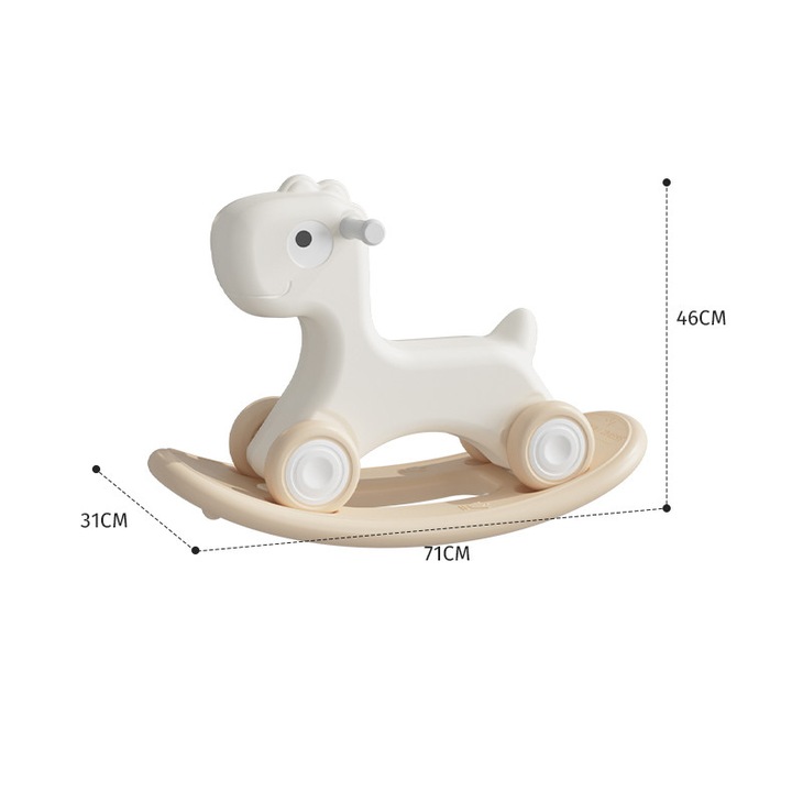 Calut balansoar 3 in 1, jucarie pe roti, bej, 12 luni+