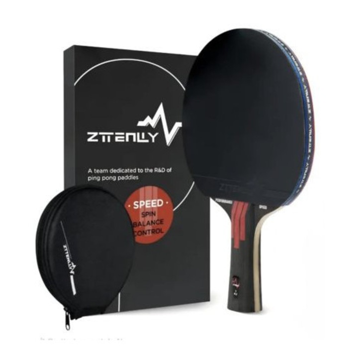 Paletă tenis de masă carbon 7 straturi, viteză expert, roșu-negru