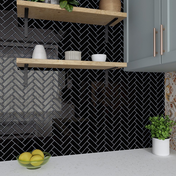 Set 20 placi decorative perete, 3D, autoadezive, Negre, 30,5x30,5cm, Suprafata de Acoperire 1,86mp