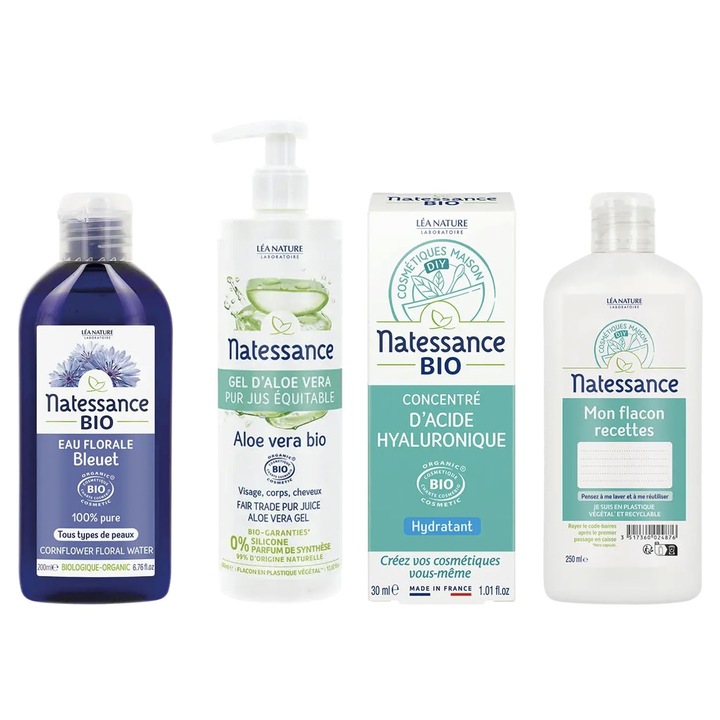 Natessance bio szemkörnyékápoló balzsam szett, aloe verával és virágvízzel, 200ml + 400ml + 30ml + 250ml