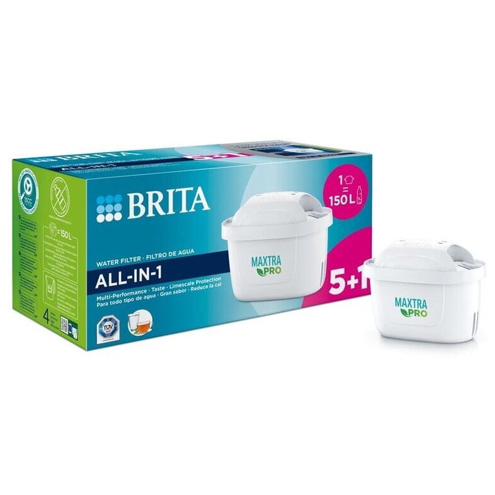 Комплект от 6 филтъра за вода BRITA MAXTRA PRO, 150 литра, за намаляване на варовика, хлора и тежките метали