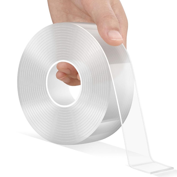 Силна двустранна лента с нанотехнология, Rqiurpn, прозрачна, силиконова, водоустойчива, за многократна употреба, без следи, 5M, подходяща за автомобилна индустрия, мебели и кухня или баня