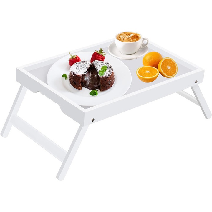 Tava servire Youpehom, bambus, alb, pliabila, 51x29x20 cm