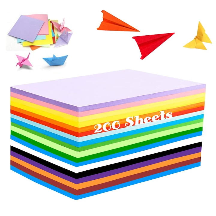200 lap A4-es színes papírkészlet, ZGGZERG, Kreatív Origami, 20 intenzív szín, Könnyen hajlítható és törhetetlen, Iskolai origami órákhoz, ünnepi dekorációkhoz, művészeti és kézműves tárgyakhoz, barkácsprojektekhez, 29.7*21cm, Többszínű