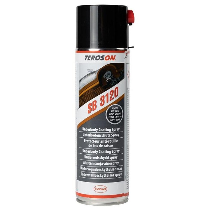 TEROSON SB 3120 803863 karosszériavédő spray, 500 ml, fekete, gumi/gyanta alapú, a karosszéria alsó részének védelmére