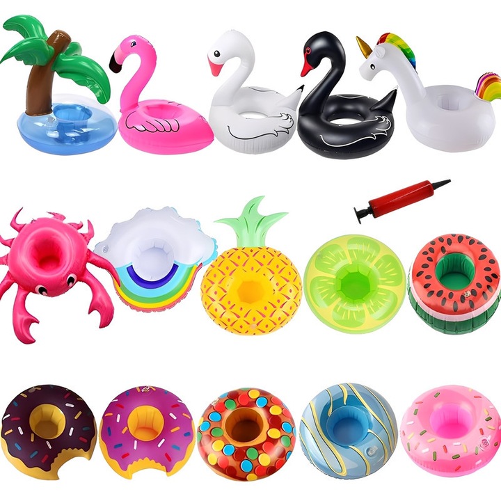 Set suporturi de pahare gonflabile 15 piese, TREXORA, multicolor, PVC, pentru plaja/piscina