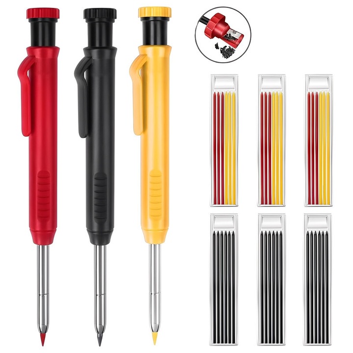 Set de 9 creioane de tamplarie, TREXORA, 14.5cm, metal, ABS, multicolor