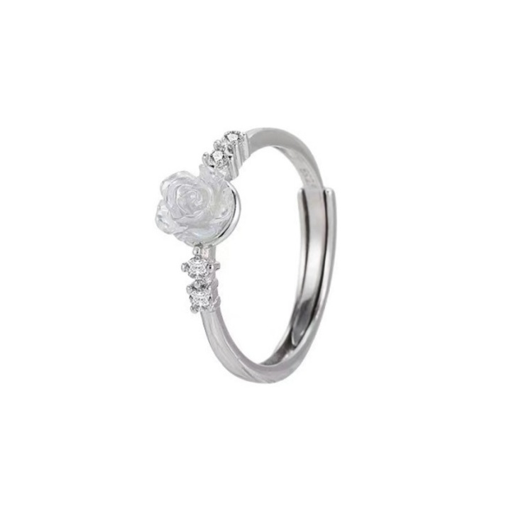 Inel S925 din argint moissanit, in forma de trandafir, marime reglabila, argint