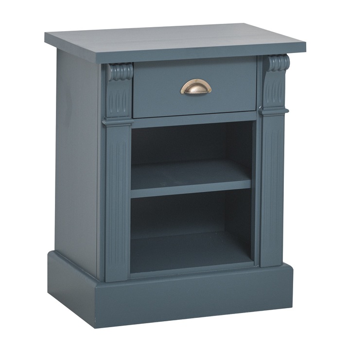 Noptiera cu 1 sertar si 1 polita, Colectia Directoire, culoare albastru P051, vopsit, 100% lemn masiv, 50x60x33 cm