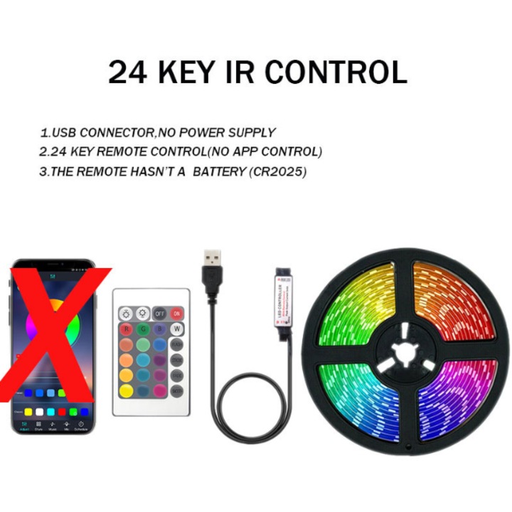 LED RGB лента 1/2/3/4/5м, водоустойчива, с IR дистанционно управление, многоцветна