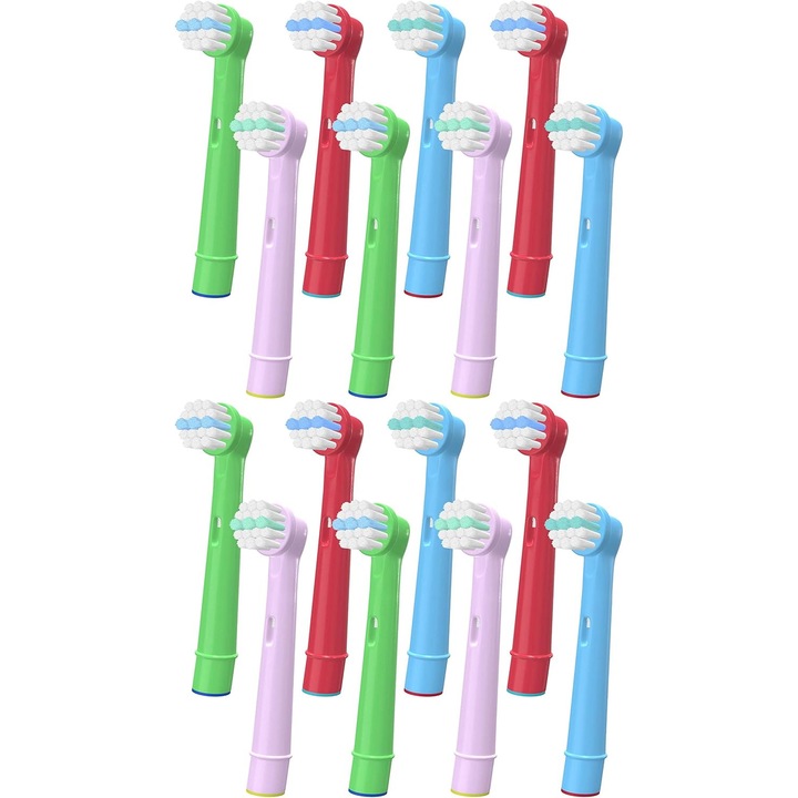 Комплект от 16 накрайника за електрическа четка за зъби за деца, съвместими с Oral B, цветни, идеален размер за деца