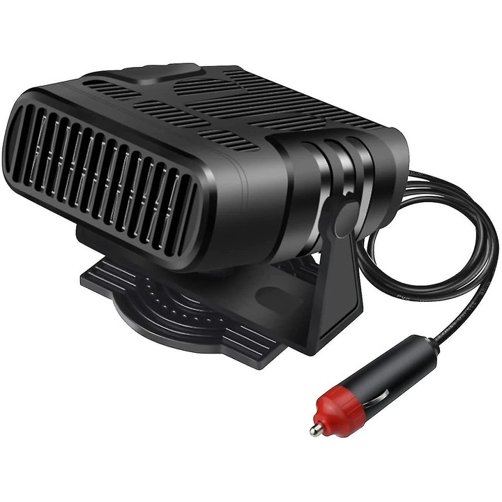 Aeroterma portabil, 12V/24V, neagra, 10x12x7.2cm, set cu ventilator pentru dezghetare