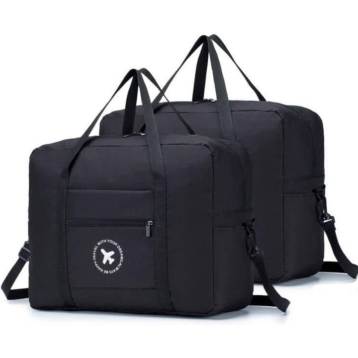 Kézipoggyász táska, összecsukható, 40x20x25 cm, fekete, 2 darab