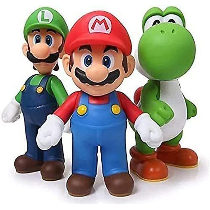 Super Mario 3 figurás készlet, PVC, 5 hüvelyk, többszínű