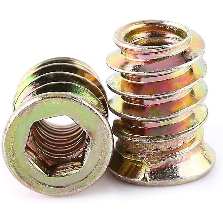 Set 20 piulite filetate pentru mobila, M8x15mm, otel carbon zincat, tip hexagonal