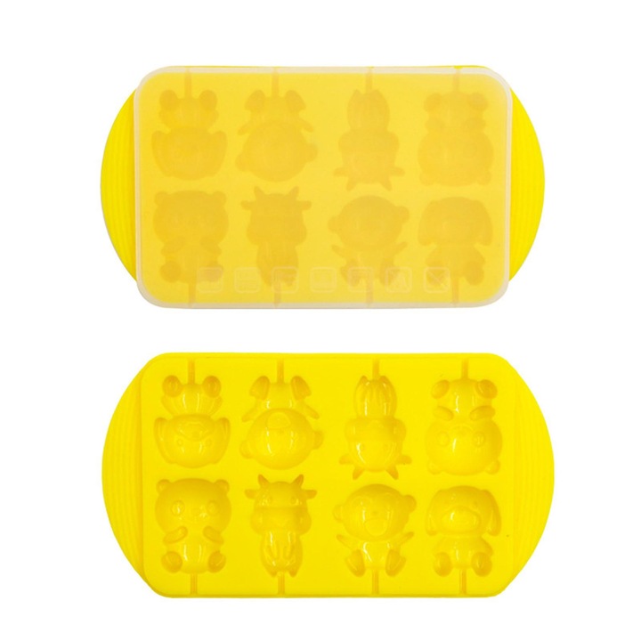 Tava de copt din silicon, model animale, flexibila, galbena, 19.6x10.2cm