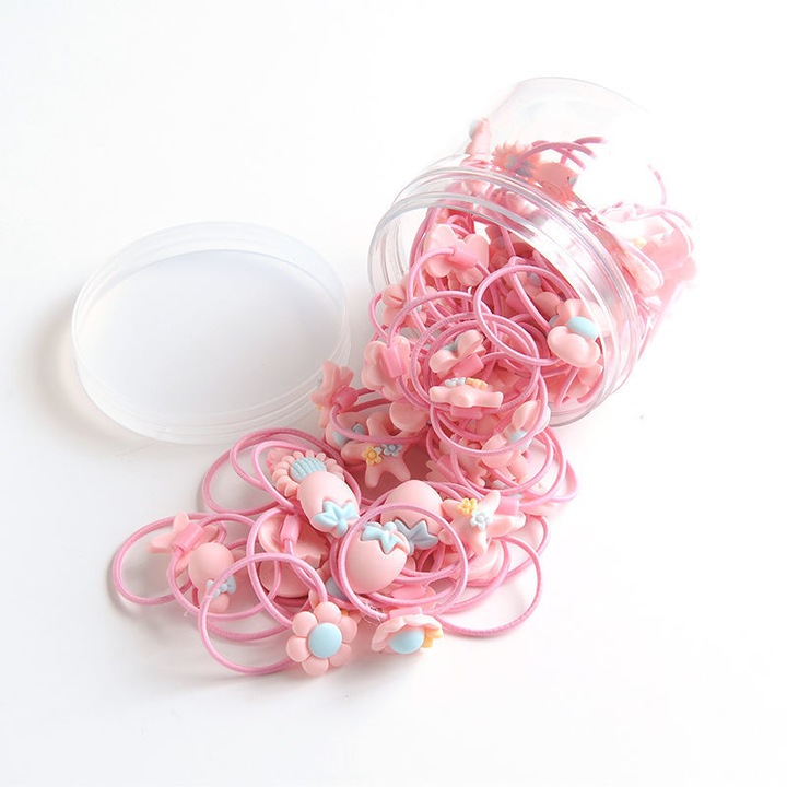 Set 80 elastice pentru par cu modele de desene animate, multicolor, 1 inch