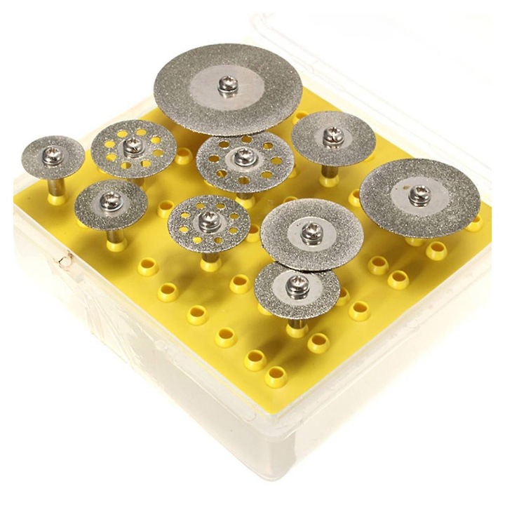 Set 10 discuri de taiere din diamant, 7 roti solide, 3 roti goale, 16-40mm, pentru piatra, jad, sticla