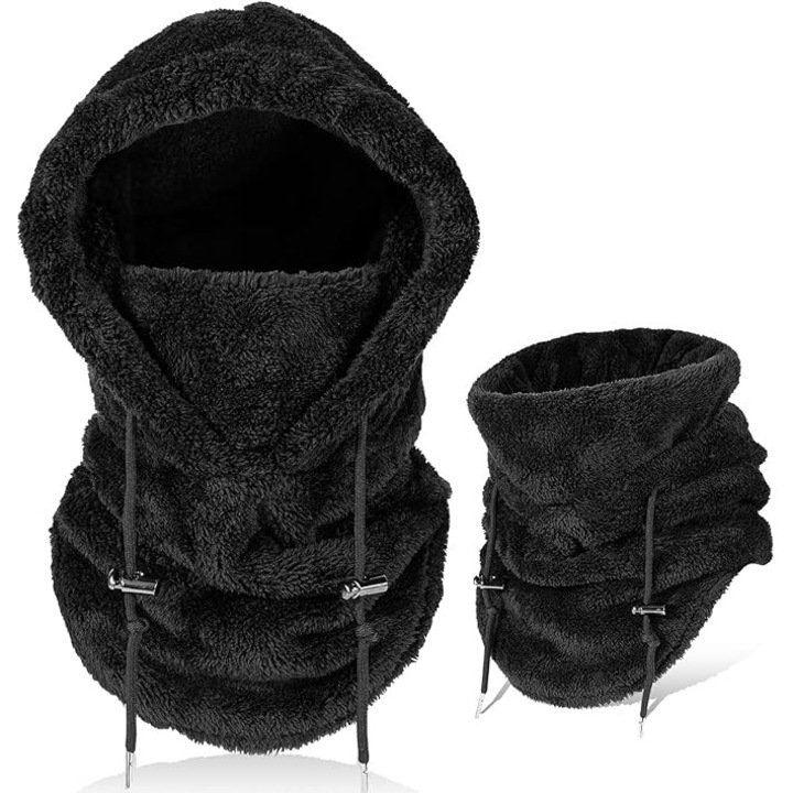 Balaclava termica din velur arctic, multifunctionala, rezistenta la vant, neagra, 33x54cm