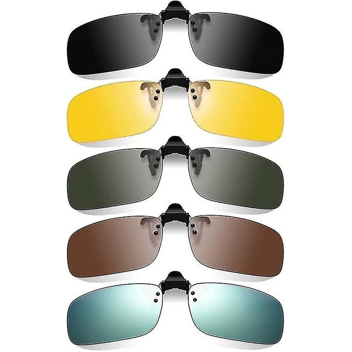 Set 5 clipuri ochelari polarizati, UV400, multicolor, pentru zi si noapte