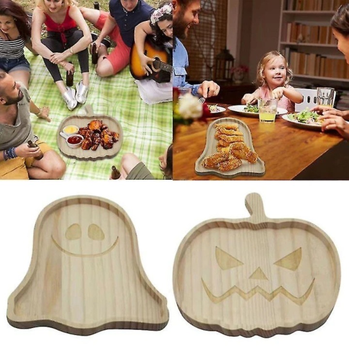 Set 2 platouri decorative din lemn, dovleac si fantoma, 19x18x1.5cm, 20x17x1.5cm