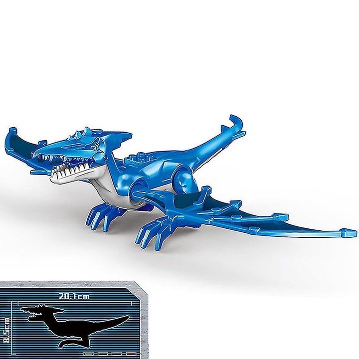 Set de blocuri de constructie dinozauri, T-rex, Quetzalcoatlus, Baryonyx, 3 ani+, plastic, albastru