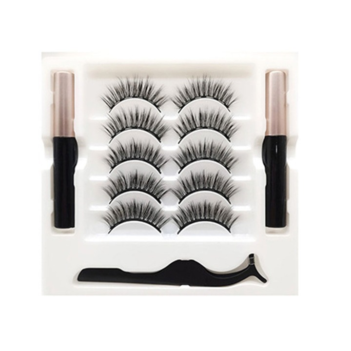 Комплект магнитни изкуствени мигли с очна линия, 5 броя, естествен вид, лесни за нанасяне