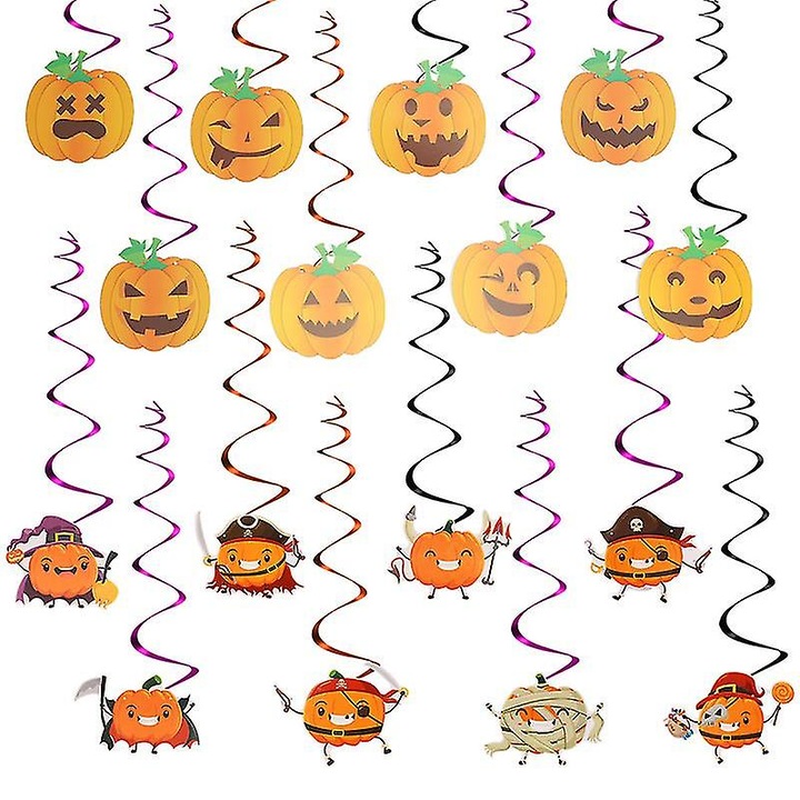 Set 16 piese pandantive decorative pentru Halloween, material hartie, 100x14.8x15cm
