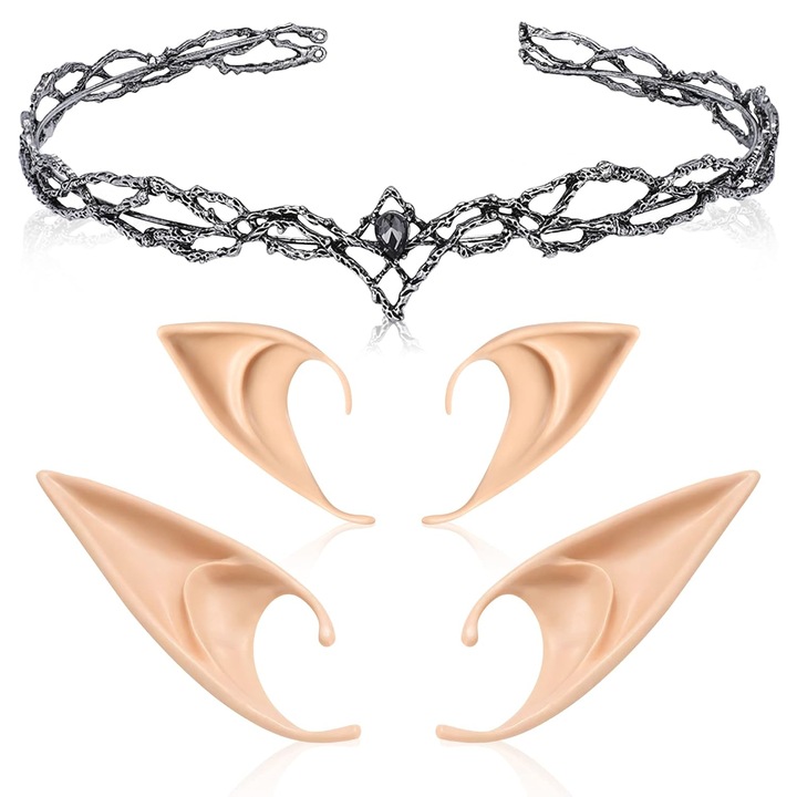 Set accesorii decorative cu diadema si urechi de elf, multicolor, dimensiune universala