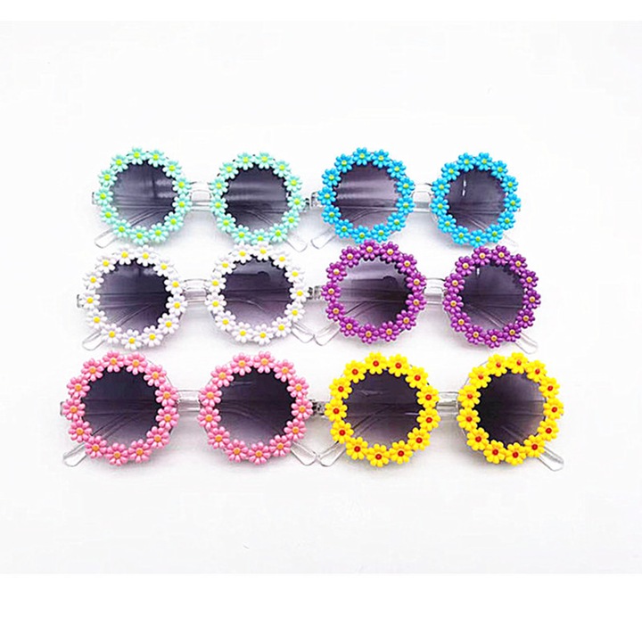 Детски слънчеви очила, ретро, цветя, многоцветни, комплект 6 чифта