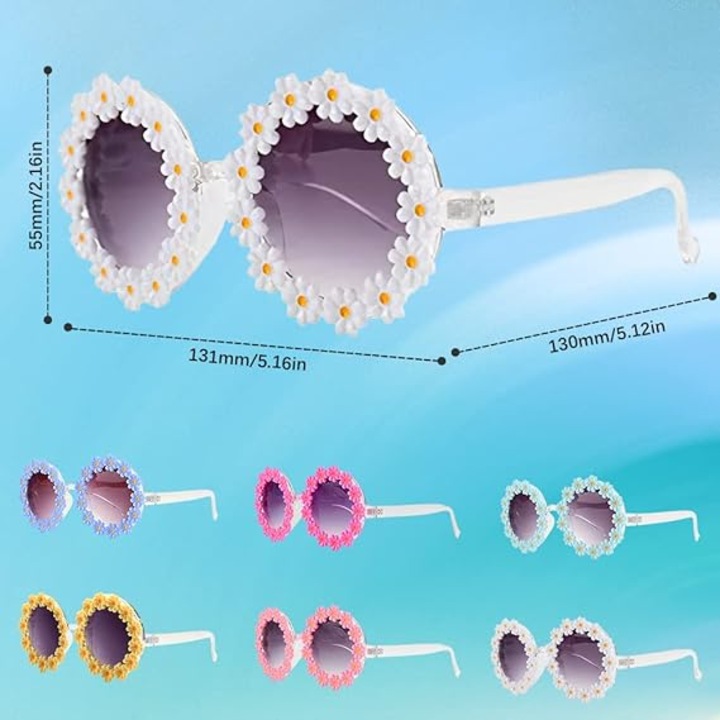 Детски слънчеви очила, ретро, цветя, многоцветни, комплект 6 чифта
