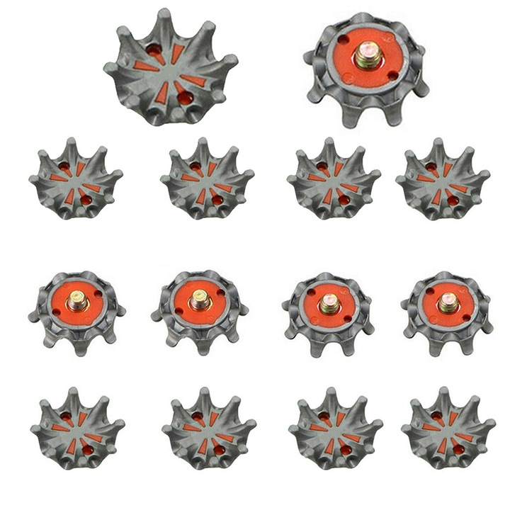 Set 14 crampoane pentru incaltaminte de golf, din cauciuc, pentru stabilitate si confort, argintiu/portocaliu