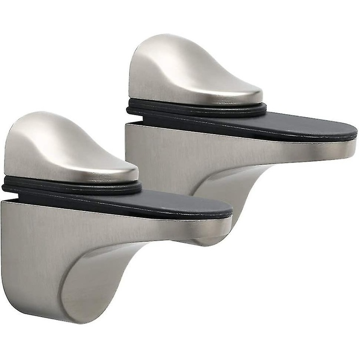 Suporturi pentru rafturi din sticla, set de 2 bucati, dimensiuni 56x24mm, grosime sticla 3-21mm, zinc, design cu garnitura neagra