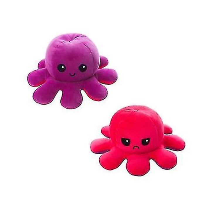 Papusa de plus octopus reversibila, 20x20x10cm, roz rosu, set jucarii de plus