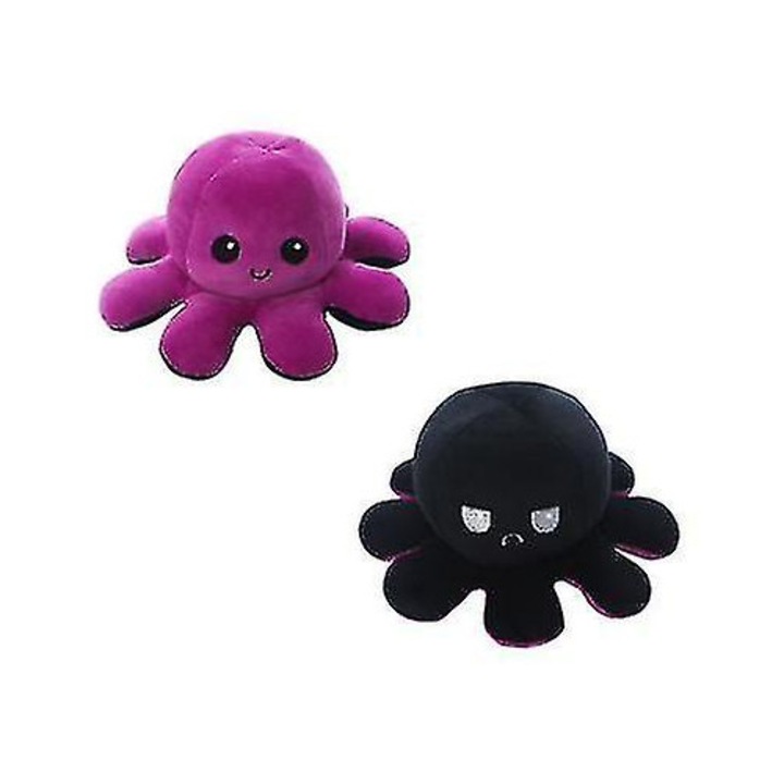 Jucarie de plus, model caracatita reversibila, 20x20x10cm, mov inchis, set cu o papusa de plus