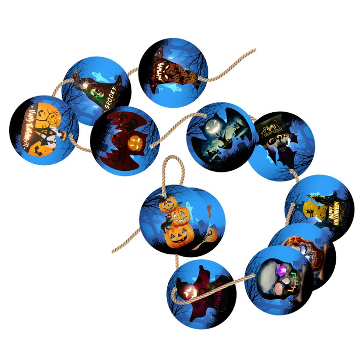 Ghirlanda rotunda din lemn pentru Halloween, decorativa, 8x8cm, albastru