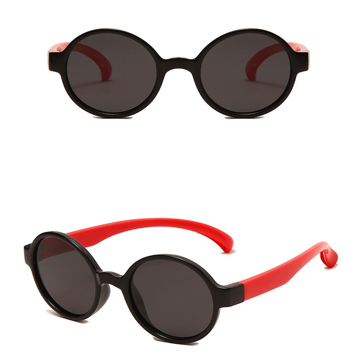 Детски слънчеви очила, поляризирани лещи, кръгъл дизайн, червен, 43x40мм