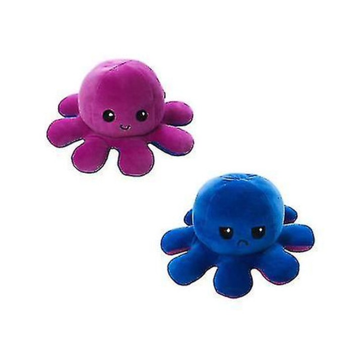 Papusa de plus octopus reversibila, 20x20x10cm, albastru inchis, set jucarii de plus