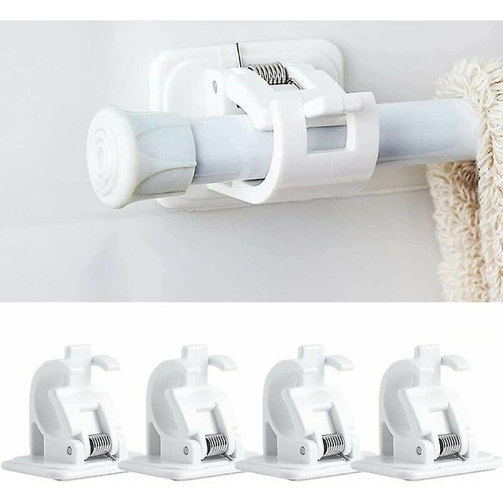 Set 4 suporturi autoadezive pentru bara perdea, 3.2x4.2x4.5cm, plastic, fara gaurire