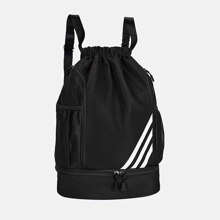 Geanta sport unisex, model cu snur, material Oxford, 31x15x45cm, negru