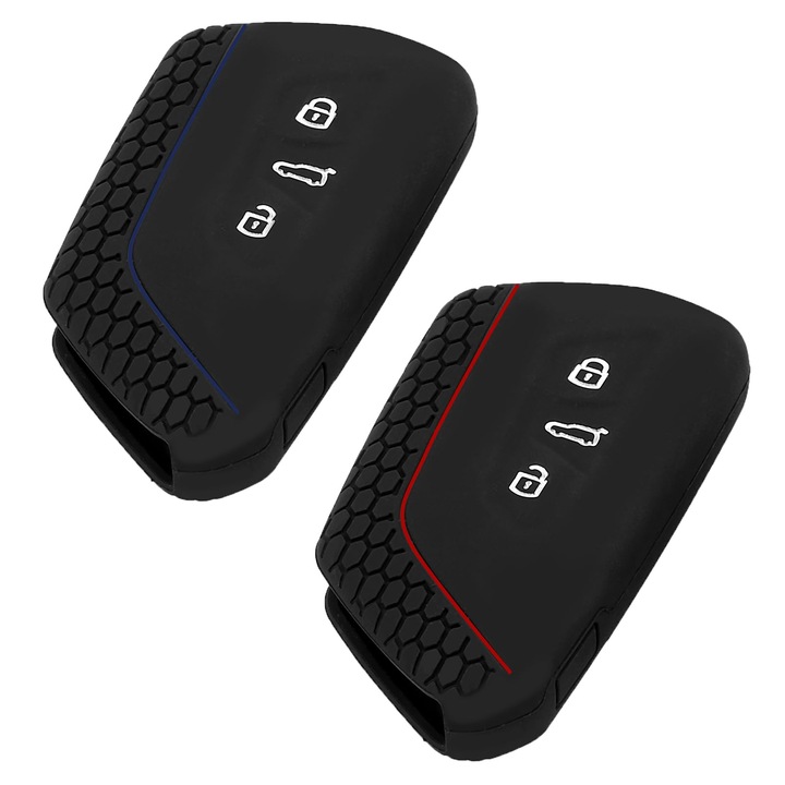 Szilikon autókulcstok, VW Golf 8/VW ID3/VW ID4/Seat Leon/Tarraco modellekhez, 3 gombos, Fekete/Piros