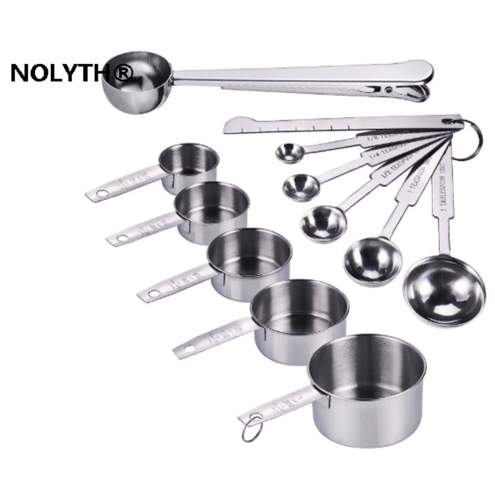 Комплект от 12 мерителни лъжички, неръждаема стомана, чаши, сребрист