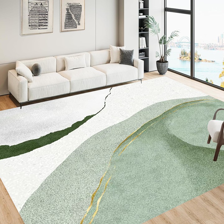 Covor antiderapant Wacorresi, 3D, Verde multicolor, 160x230 cm, usor de curatat, flexibil