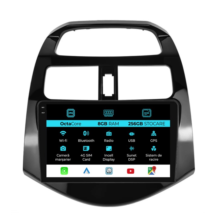 Navigatie Dedicata Chevrolet Spark (2009-2015), 9Inch, 8Gb Ram, 256Gb Stocare, Carplay