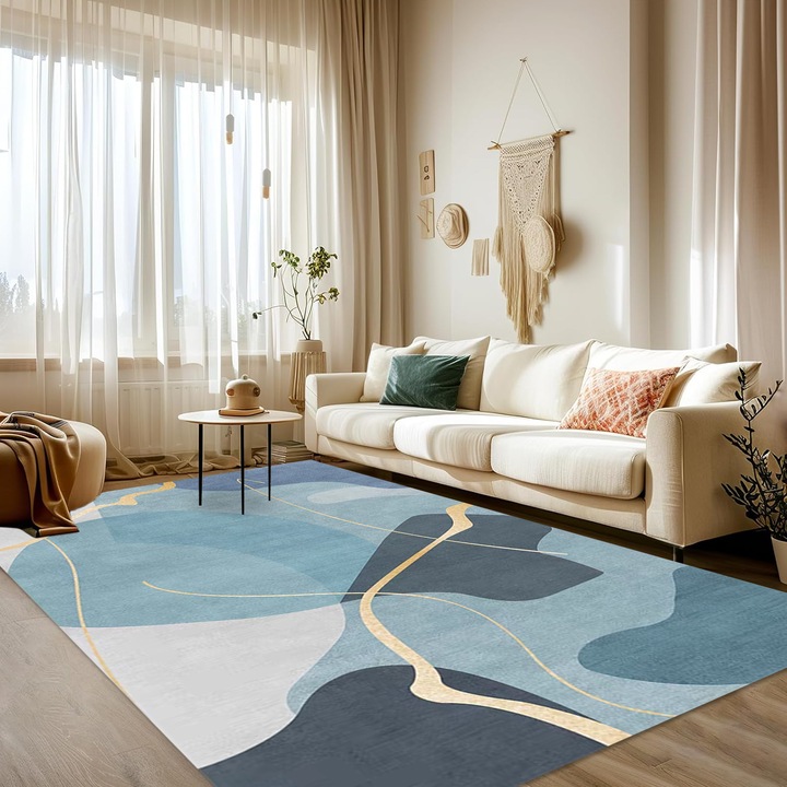 Covor antiderapant Wacorresi, print digital 3D, albastru multicolor, 160x230 cm