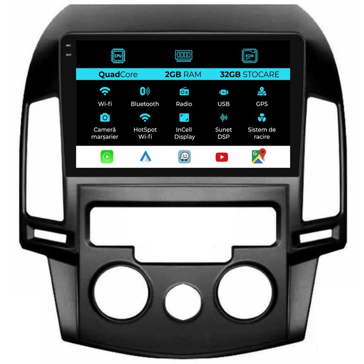 Navigatie Dedicata Hyundai I30 (2007-2012), 9 Inch, 2Gb Ram, 32Gb Stocare, Android Auto, Carplay