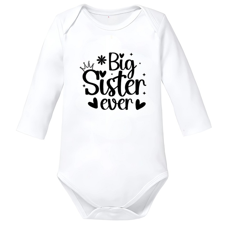 Body bebe big sister surori gluma haiosa alb bumbac, Alb, 74 CM