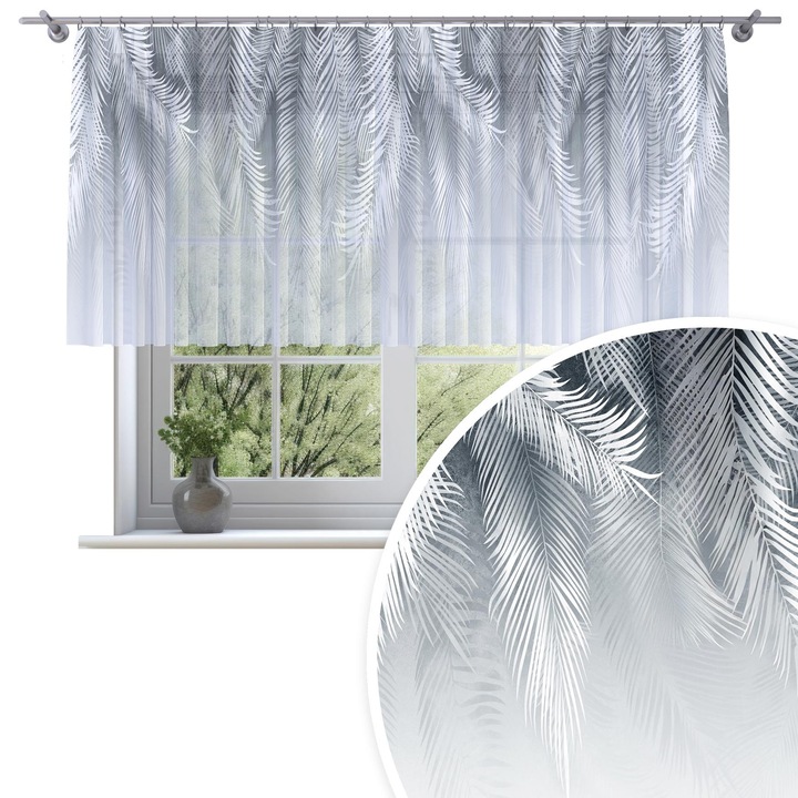 Perdea HomeView, 300x120 cm, decorativa, alb cu imprimeu, poliester