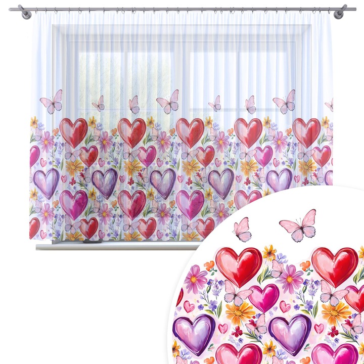 Perdele, Homeview, 300x160 cm, Pentru camera copiilor, Cu banda de incretire, Decorativ, Montaj usor, Poliester, Alb cu imprimeu, model 407