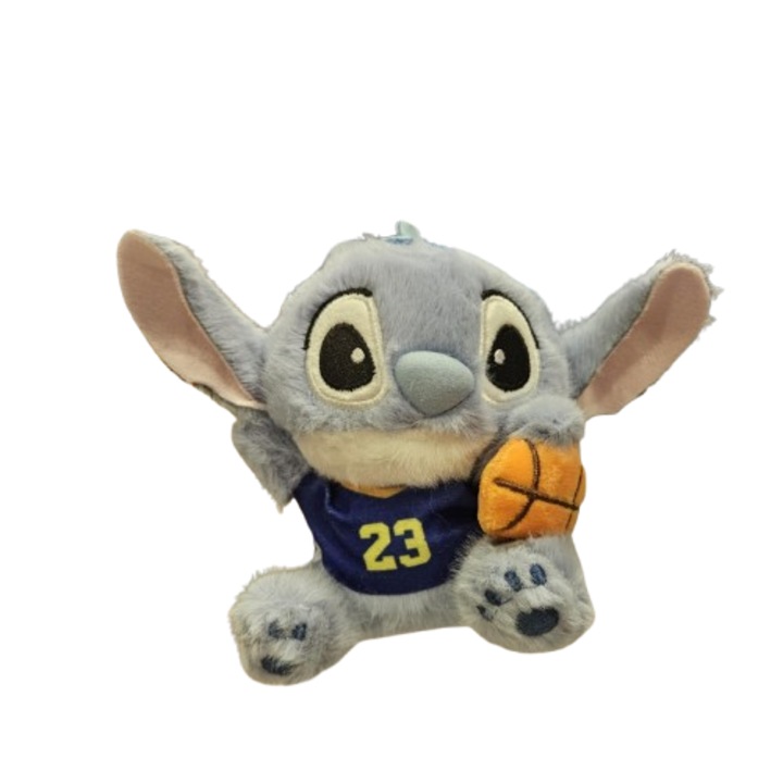 Jucărie Stitch, Jucător de baschet, Material textil, albastru, 14 cm